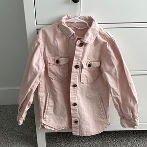 Girls Pink jean jacket With Brown buttons